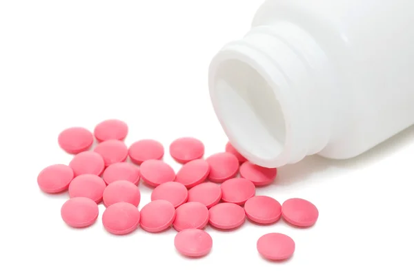 Opakowania tabletek odizolowanych na białym tle — Zdjęcie stockowe