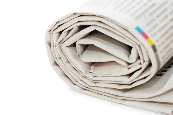 Rolo de jornais, isolado sobre fundo branco — Fotografia de Stock