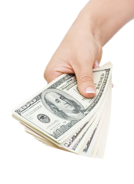 Χρήματα στο χέρι, που απομονώνονται σε λευκό φόντο — Φωτογραφία Αρχείου