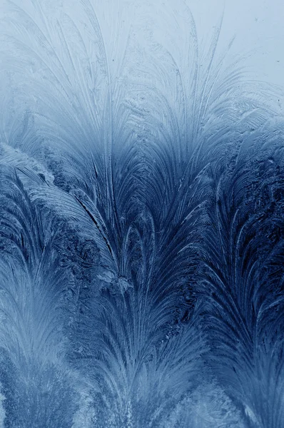 Frosty natuurlijk patroon op winterraam Stockafbeelding