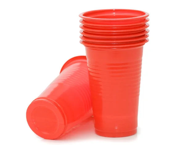 Пластиковые Чашки Изолированы Белом Фоне — стоковое фото