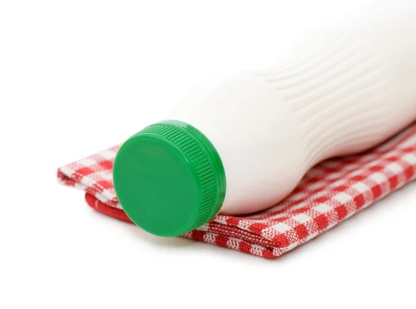 Yoghurt Een Fles Een Rode Servet — Stockfoto