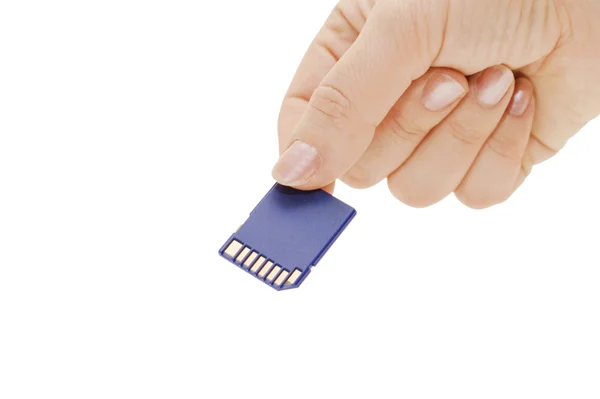 Karty pamięci flash w ręku na białym tle — Zdjęcie stockowe