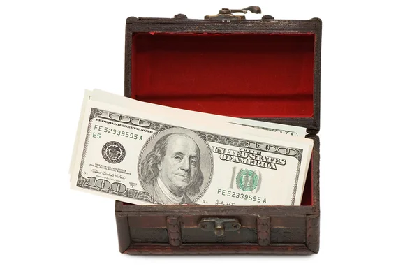 Geld in Schachtel isoliert auf weißem Hintergrund — Stockfoto
