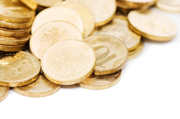 Monedas Oro Aisladas Sobre Fondo Blanco —  Fotos de Stock