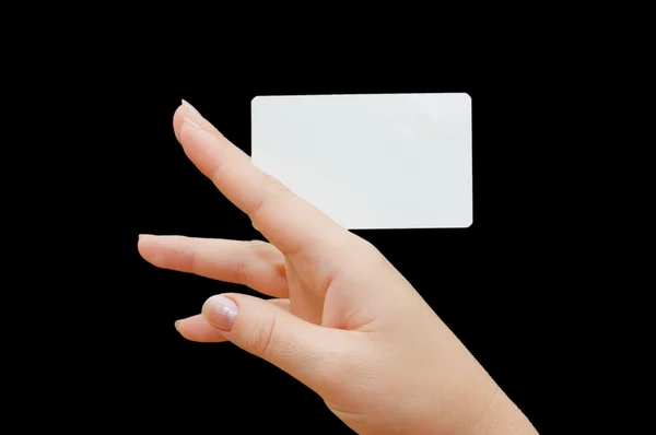 Papier Kaart Vrouw Hand Zwarte Achtergrond — Stockfoto