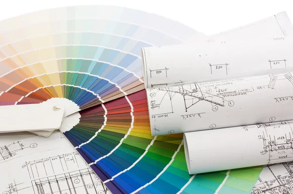 Próbki Kolorów Wyboru Domu Planu Tle — Zdjęcie stockowe