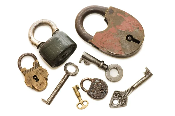 Set di vecchie serrature isolate su sfondo bianco — Foto Stock