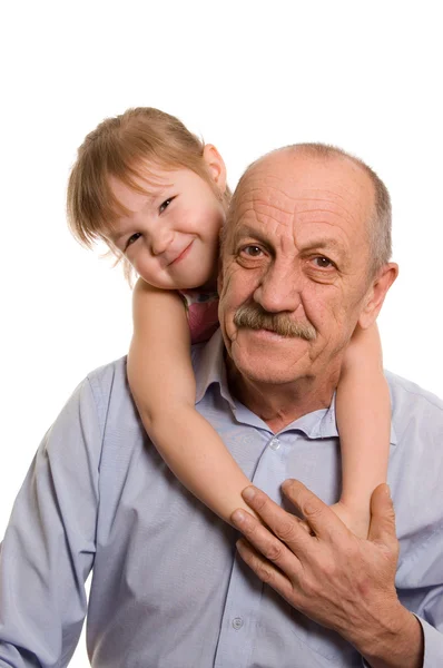 Grandfather Granddaughter Isolated White Background — Stock Photo, Image