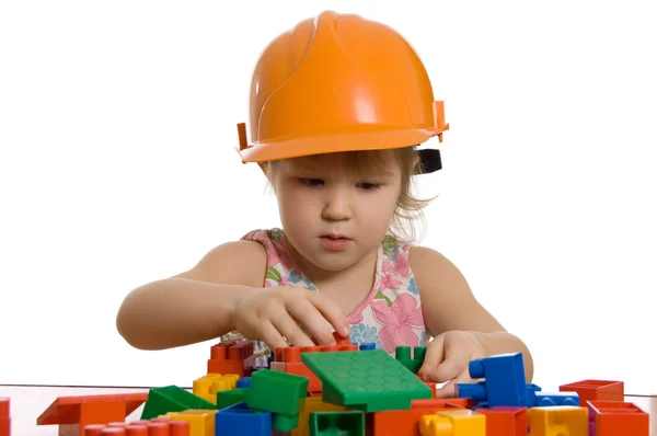 Das Kleine Mädchen Helm Spielt — Stockfoto