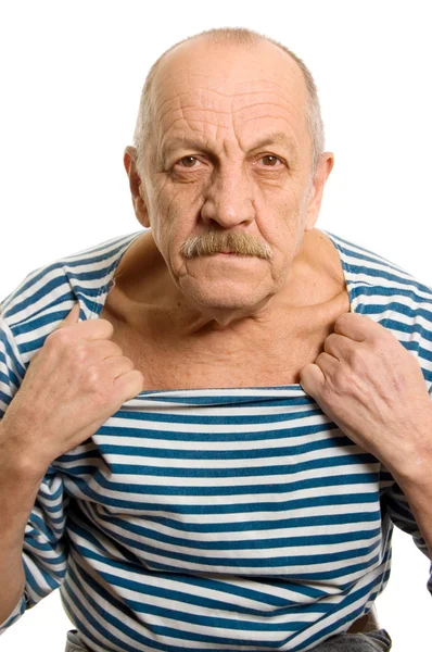 Den äldre mannen i en stripad väst — Stockfoto