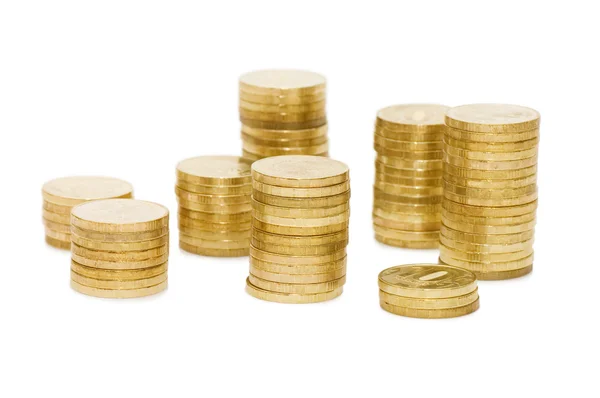 Monedas Oro Aisladas Sobre Fondo Blanco —  Fotos de Stock