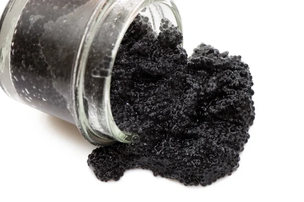 Caviar Noir Dans Bocal Verre Sur Fond Blanc — Photo