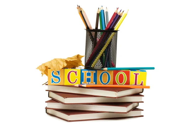 Powrót do koncepcji szkoły z książek i ołówki — Zdjęcie stockowe