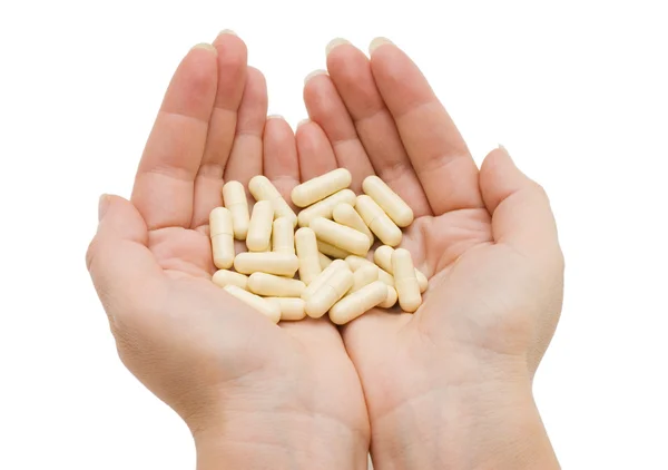 Hand Mit Einer Pille Auf Weißem Hintergrund — Stockfoto