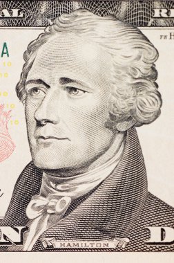 President hamilton face on the ten dollar bill