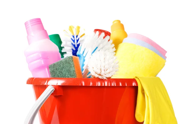 Bucket for cleaning with washing-up liquids — Stock Photo, Image