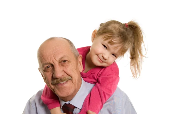 Grandfather Granddaughter Isolated White Background — Stock Photo, Image