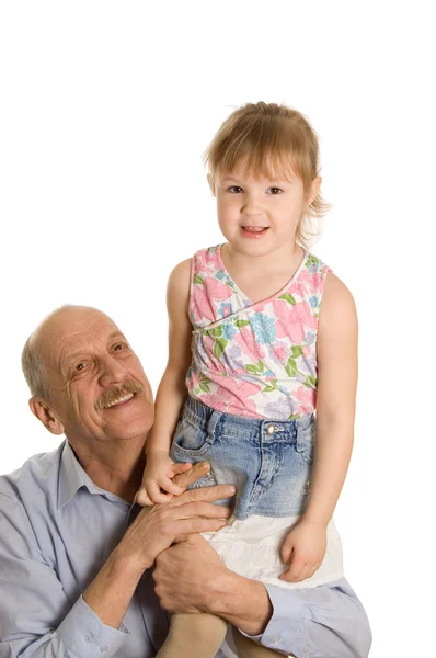 在白色背景上孤立的孙女与祖父 — 图库照片