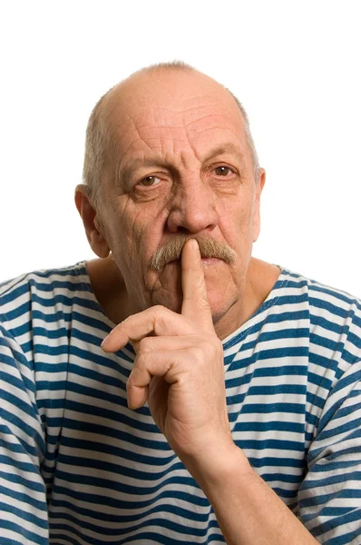 The elderly man in a stripped vest — Stock Photo, Image