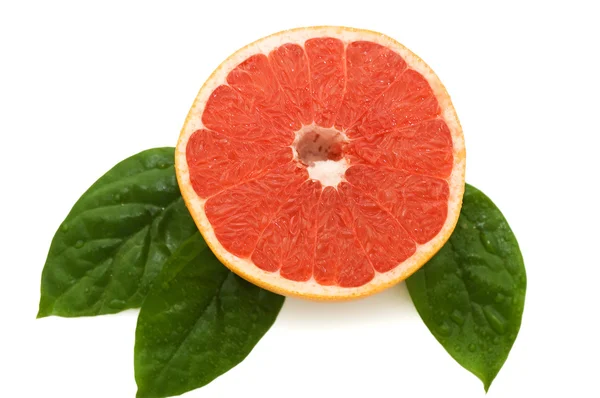 Frische Saftige Grapefruits Mit Grünen Blättern — Stockfoto