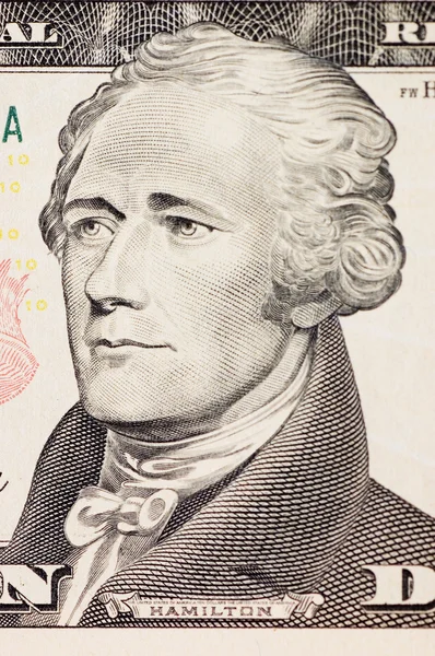 President hamilton face on the ten dollar bill — Stock Photo, Image