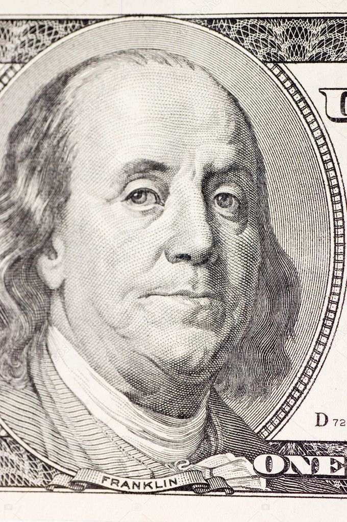 Franklin portrait on one hundred american dollar close up