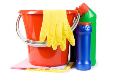 Bucket for cleaning with washing-up liquids clipart