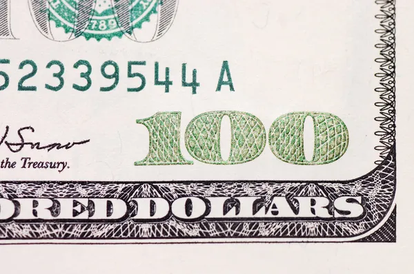 Banconota Americana Cento Dollari Isolata Bianco — Foto Stock