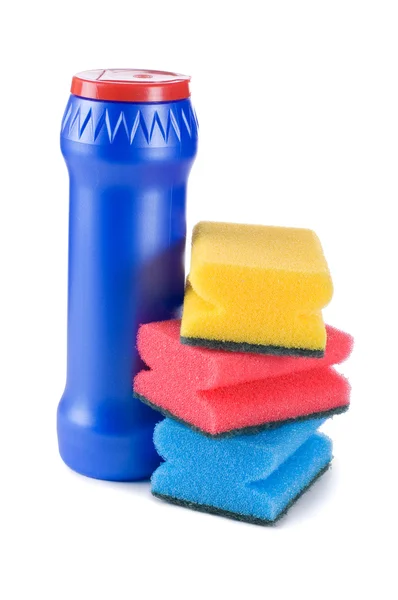 Frasco de plástico com detergente isolado sobre branco — Fotografia de Stock