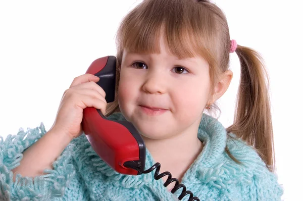 Petite Fille Parle Par Téléphone — Photo