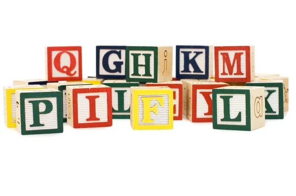 Kubussen Met Letters Geïsoleerd Witte Achtergrond — Stockfoto