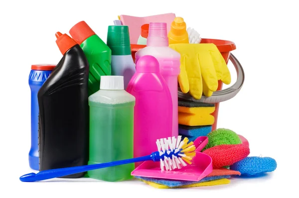 Assortment of means for cleaning isolated — Stock Photo, Image