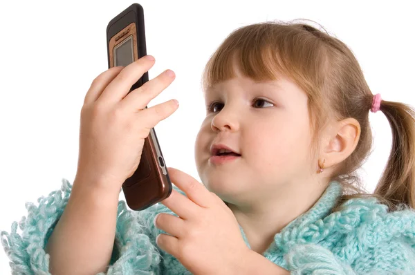 Bambina Parla Telefono — Foto Stock