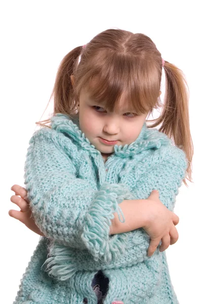 Das Kleine Mädchen Nimmt Anstoß Isoliert Auf Weißem Hintergrund — Stockfoto