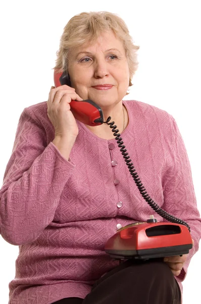 Η ηλικιωμένη γυναίκα μιλάει στο τηλέφωνο — Φωτογραφία Αρχείου