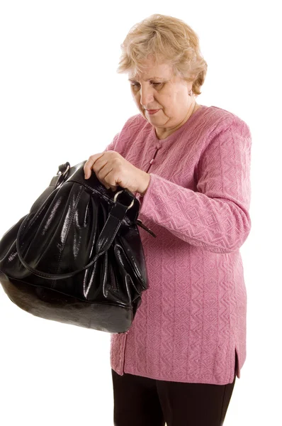 有一个黑色袋的老年女人 — 图库照片