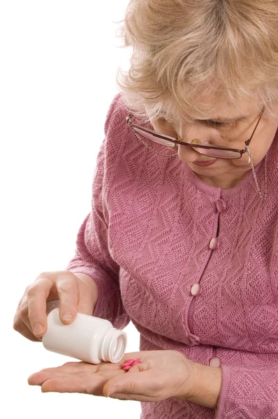 Oudere Vrouw Met Tabletten — Stockfoto