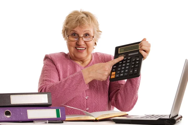 Пожилая Женщина Калькулятором — стоковое фото