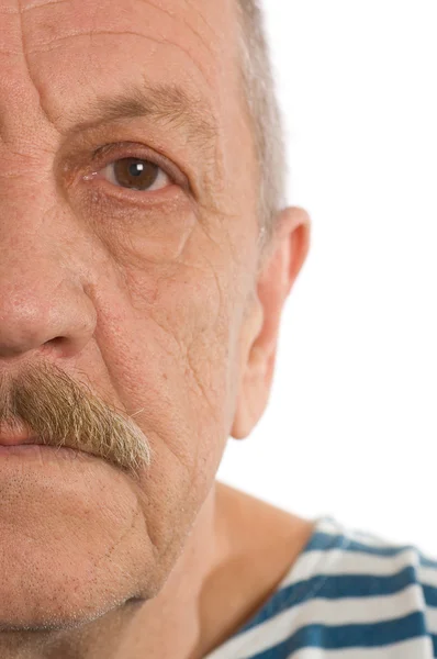 Den Äldre Mannen Nära Håll Hälften Ansikte — Stockfoto