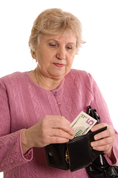Η ηλικιωμένη γυναίκα με ένα πορτοφόλι — Φωτογραφία Αρχείου