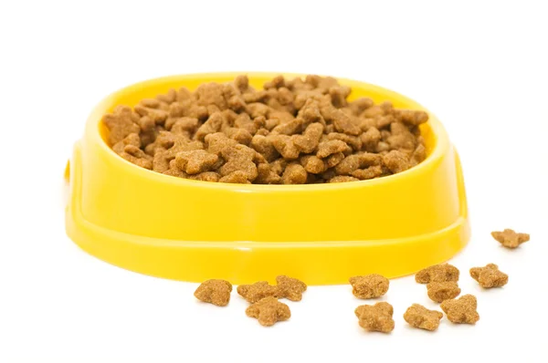 Voedsel voor huisdieren bowl geïsoleerde wit op achtergrond — Stockfoto