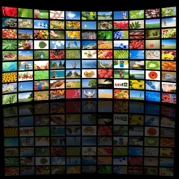 Tv screen showing pictures, all used images are my property — Stock Photo, Image