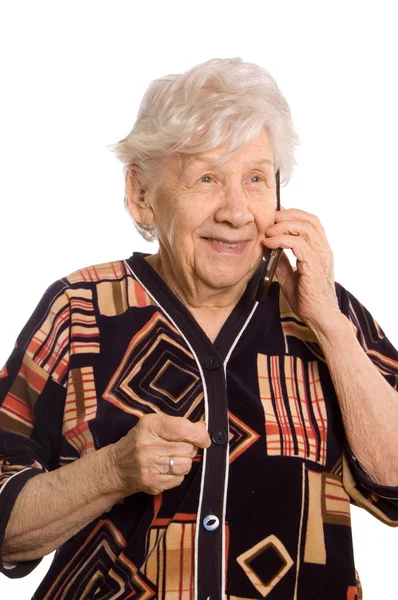 A idosa fala ao telefone — Fotografia de Stock