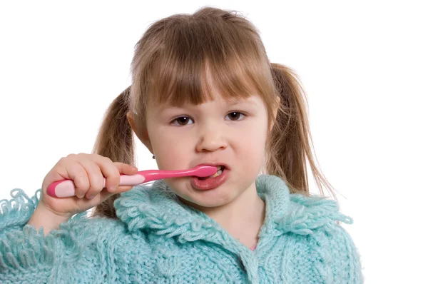 La bambina pulisce denti — Foto Stock