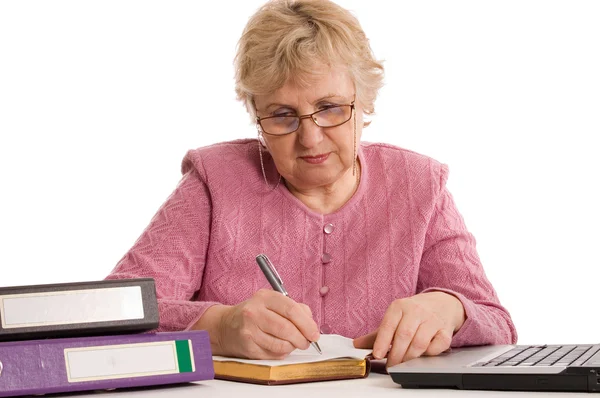 The elderly woman at the computer — Stock Photo, Image