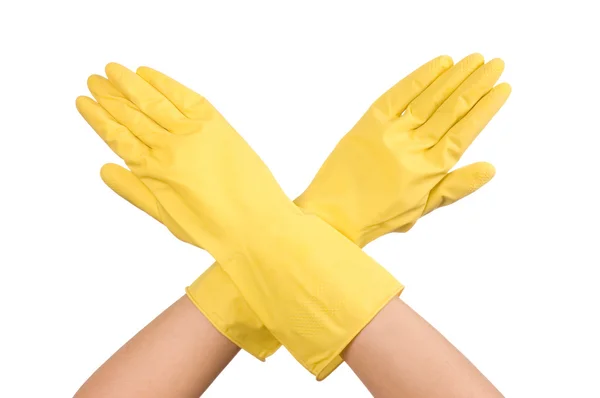 Hand in de handschoen geïsoleerd op witte achtergrond — Stockfoto