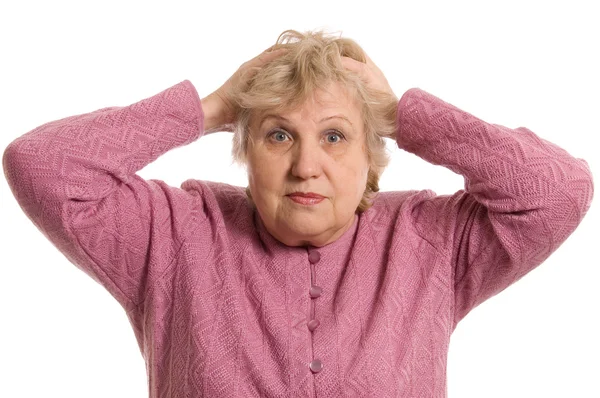 The elderly woman keeps for a head — Stock Photo, Image