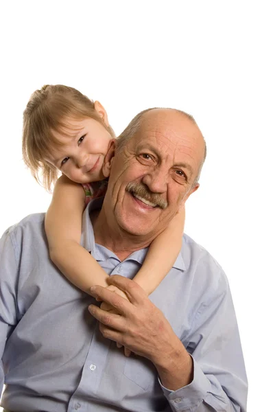 Grandfather with the granddaughter isolated on white background — Stock Photo, Image