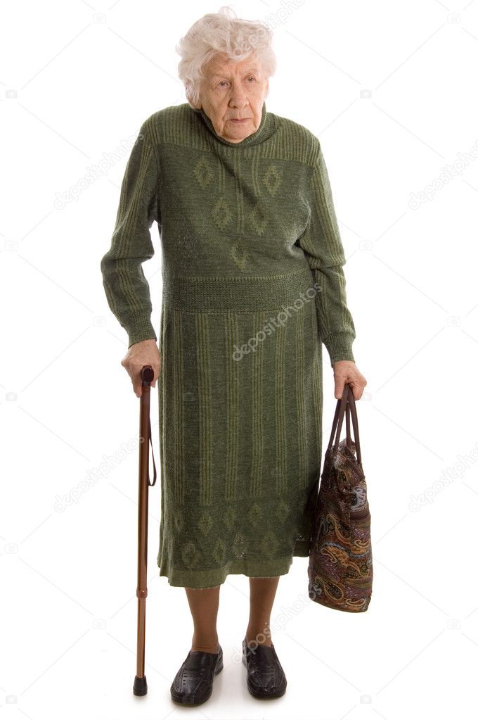 The elderly woman isolated on white background